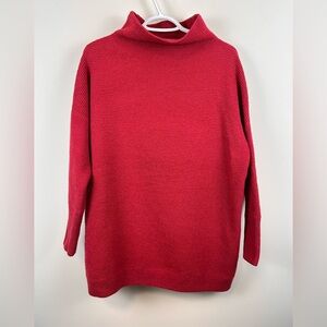 NOA Ottoman Red Pink Ribbed Funnel Neck Sweater Medium